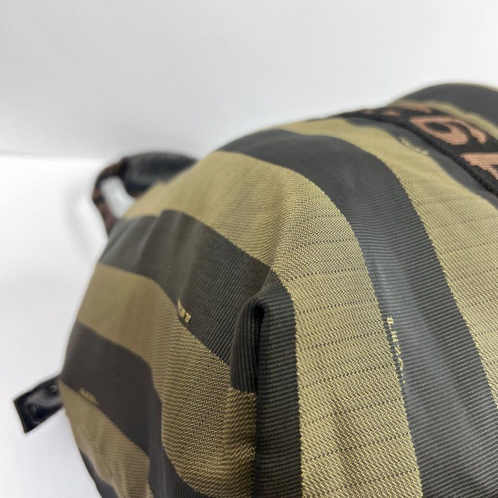 Auth Fendi Logo Weekender Overnight Pequin Stripe Bag Olive Canvas - Picture 8 of 16